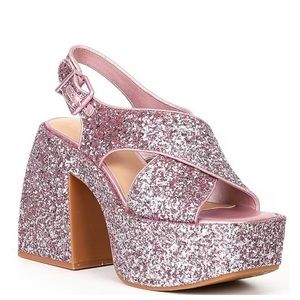 🌸 GIANNI BINI Women’s Friday night out platforms glitters Sz 8 With Box.